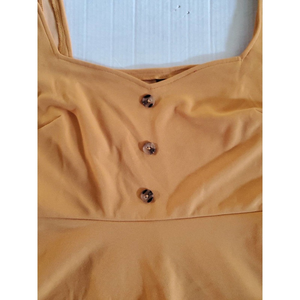 Shein Women's Gold Buttons Sheer Hem Accent A-Line Knee Length Sundress 1XL - Picture 3 of 11